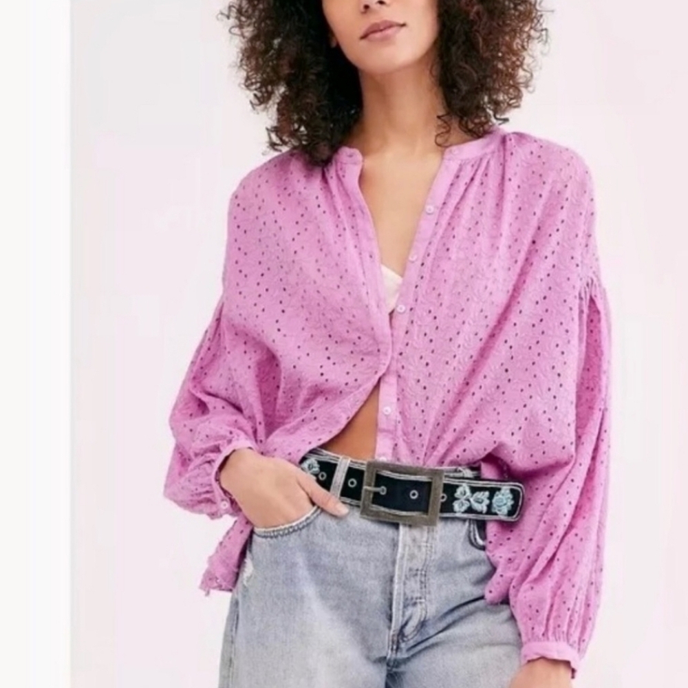 Free People Madison Eyelet Blouse In Orchid